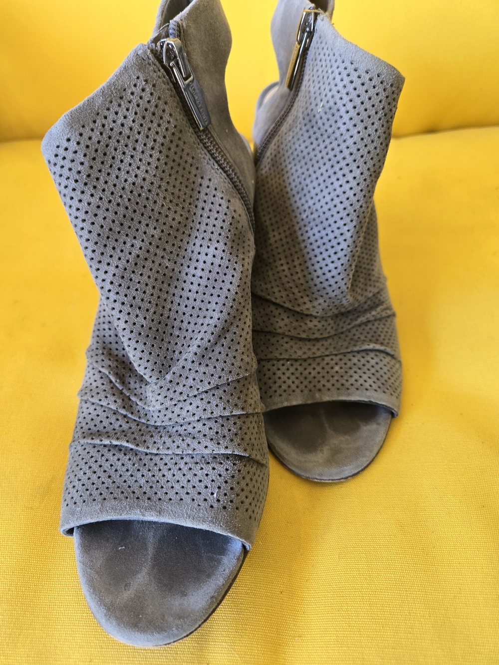Vince Camuto Olive GreenPerforated Peep-Toe Ankle Booties